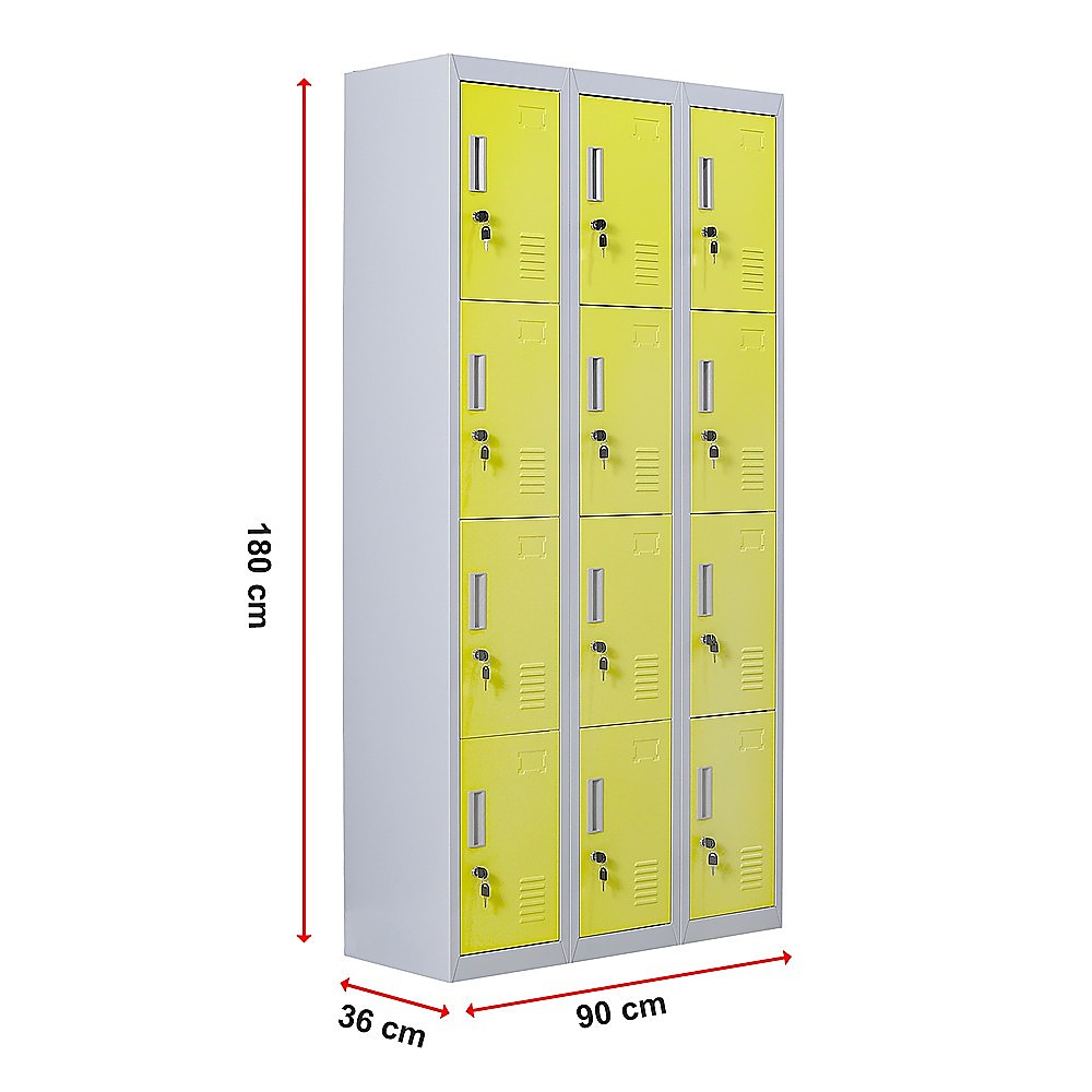 12-Door Locker for Office Gym Locker - Standard Lock with 2 Keys