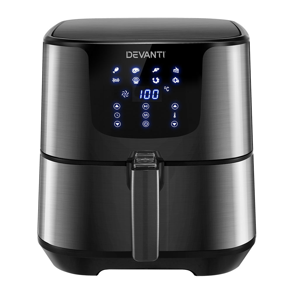 Devanti Air Fryer 7L LCD Fryers Oven Air fryer Kitchen Healthy Cooker Stainless Steel