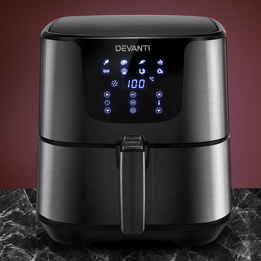 Devanti Air Fryer 7L LCD Fryers Oven Air fryer Kitchen Healthy Cooker Stainless Steel