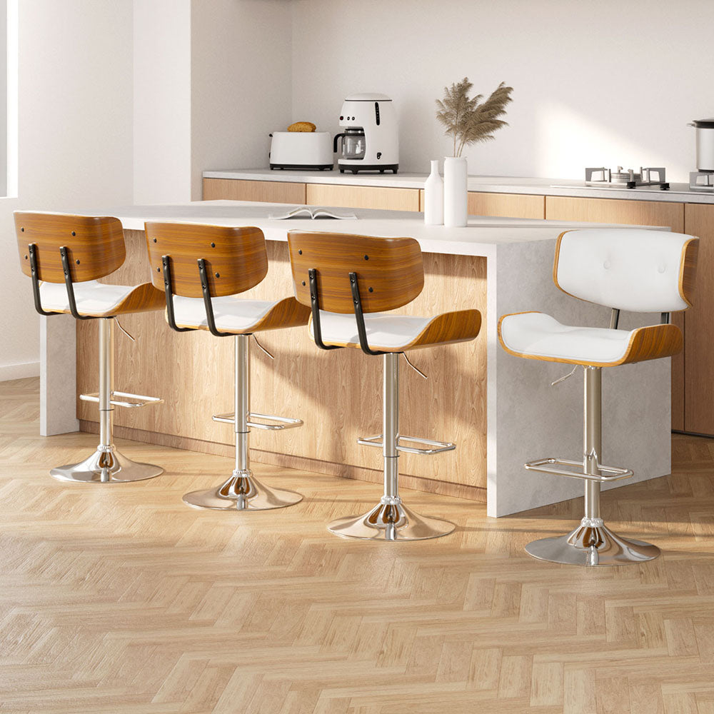 Artiss 4x Bar Stools Gas Lift Leather White
This barstool is expertly designed to seamlessly blend in with any environment. The focus is on providing comfortable seating paired with a sleek and minimalistic design. With a refined wooden seat structure and a stunning chrome gas lift lever, it effortlessly enhances any modern décor. Furthermore, the quality chrome base and padded PU leather seat ensure long-lasting furniture that prioritizes comfort. This stool is both contemporary and innovative, making it
