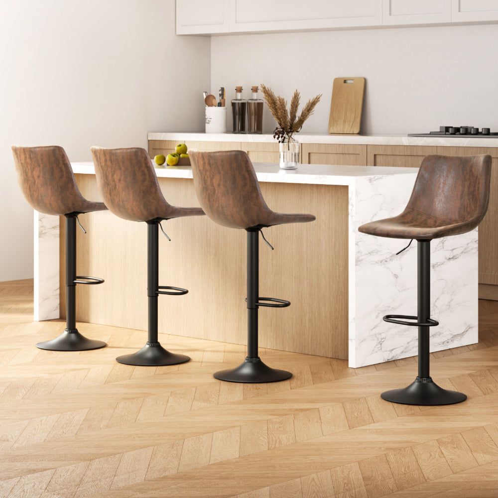 Artiss 4x Bar Stools Vintage Leather Swivel Gas Lift Brown
Experience ultimate comfort and add a touch of class to your home with the Artiss Jovy Bar Stool. With its classic design and vintage contemporary style, this bar stool is a must-have for any discerning individual. Upholstered in faux leather and featuring extra thick foam padding, it offers both comfort and sophistication. The circular backrest adds to its inherent charisma and charm.