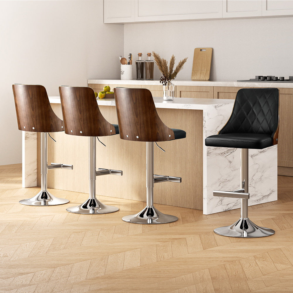 Artiss 4X Bar Stool Wood Swivel Adjustable Kitchen Counter Stool Leather Black