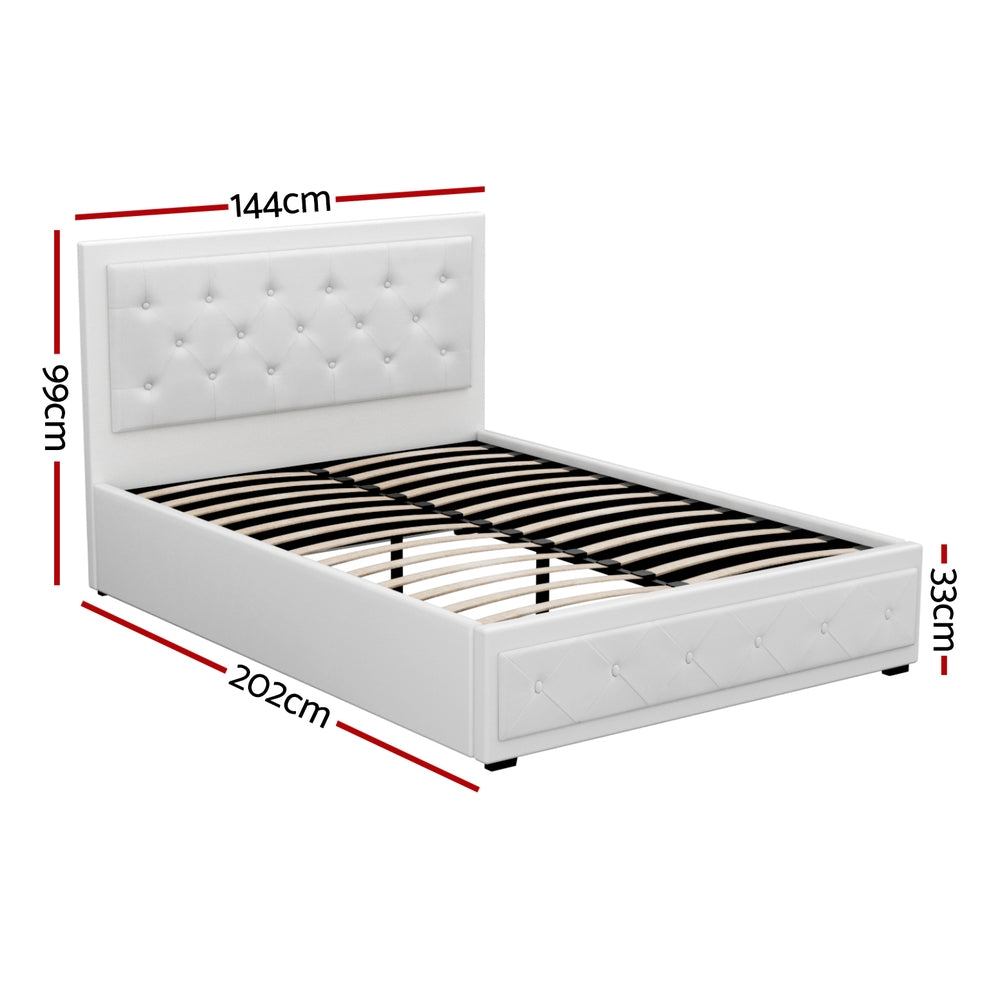 Artiss Tiyo Bed Frame PU Leather Gas Lift Storage - White Double