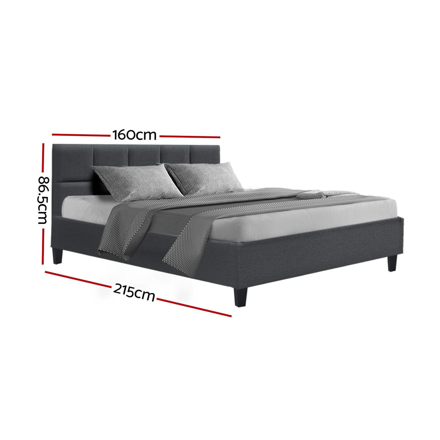 Tino Bed Frame Fabric - Charcoal Queen