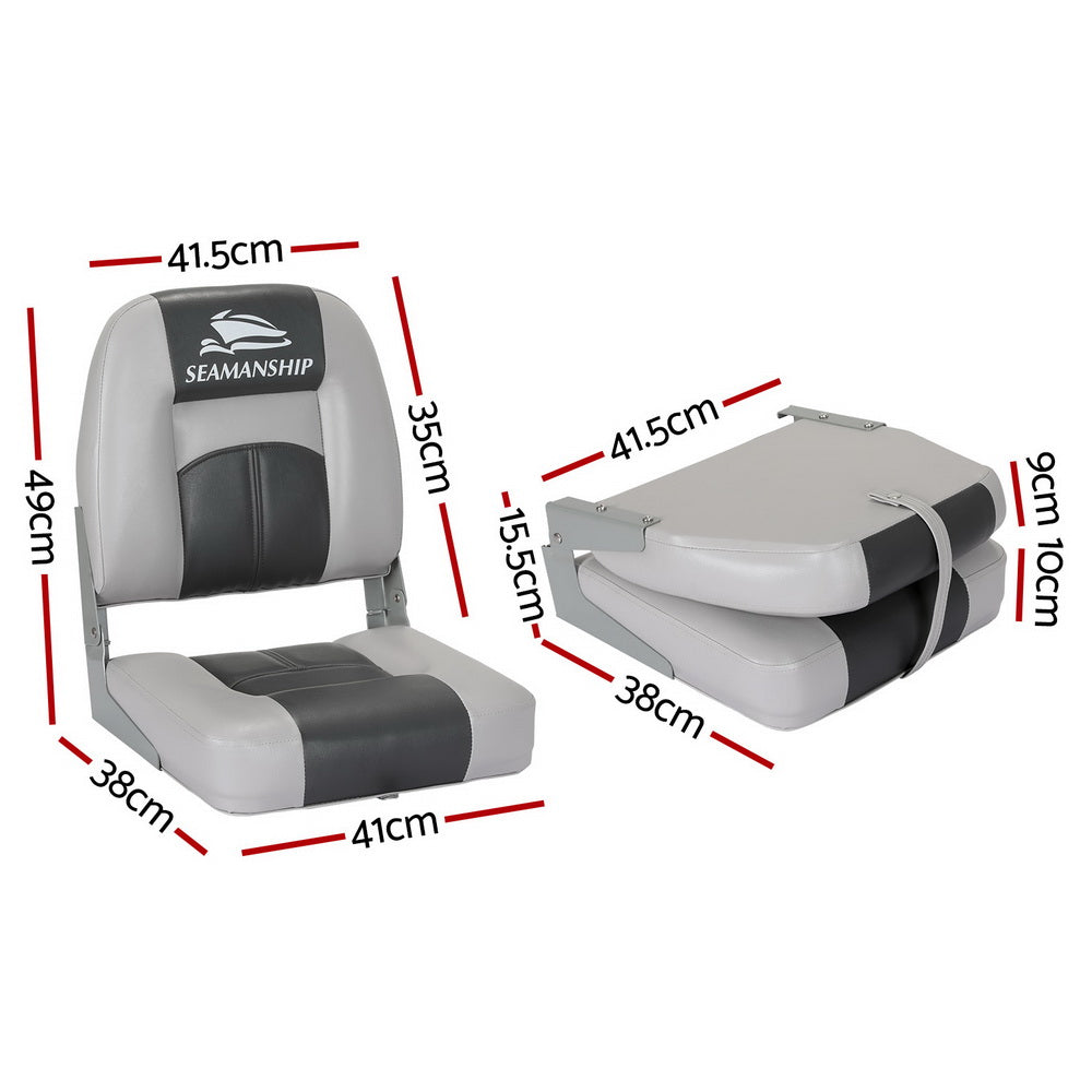 Seamanship 2X Folding Boat Seats Seat Marine Seating Set Swivels All Weather Charcoal & Grey