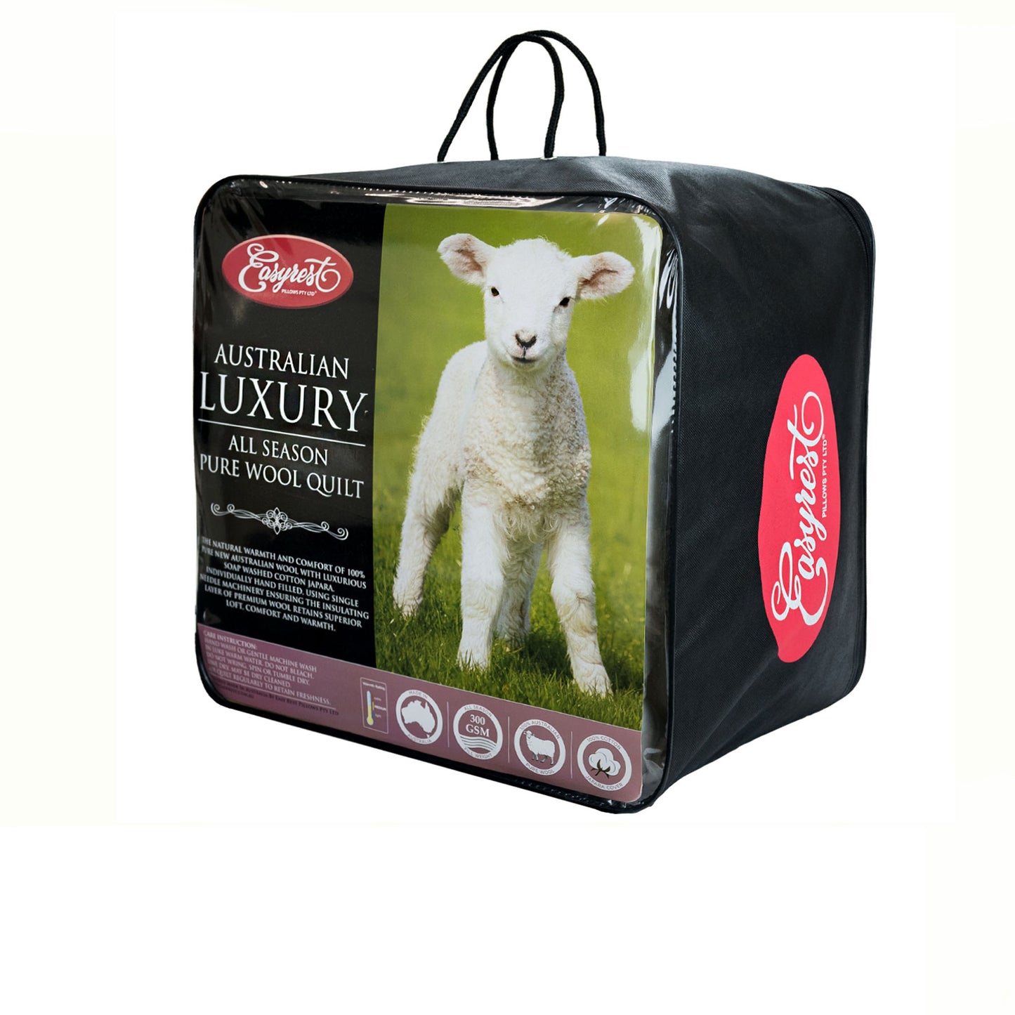 Easyrest 300GSM Easyrest Australian Wool Quilt Super King
The Easyrest 300GSM Australian Wool Quilt in Super King size is made with high-quality wool that naturally regulates your body temperature, providing warm comfort year-round. Its fire retardant and hypoallergenic properties make it a safe and healthy choice. Designed with a 100% cotton japara cover, this luxurious quilt is single-stitched and hand filled with pure, breathable Australian wool for ultimate loft and evenly distributed fill. Crafted ent