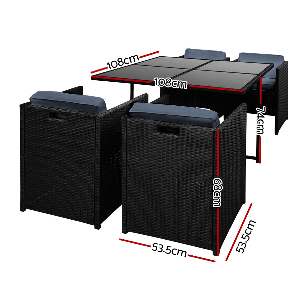 Outdoor Dining Table Set-5 Piece-Black