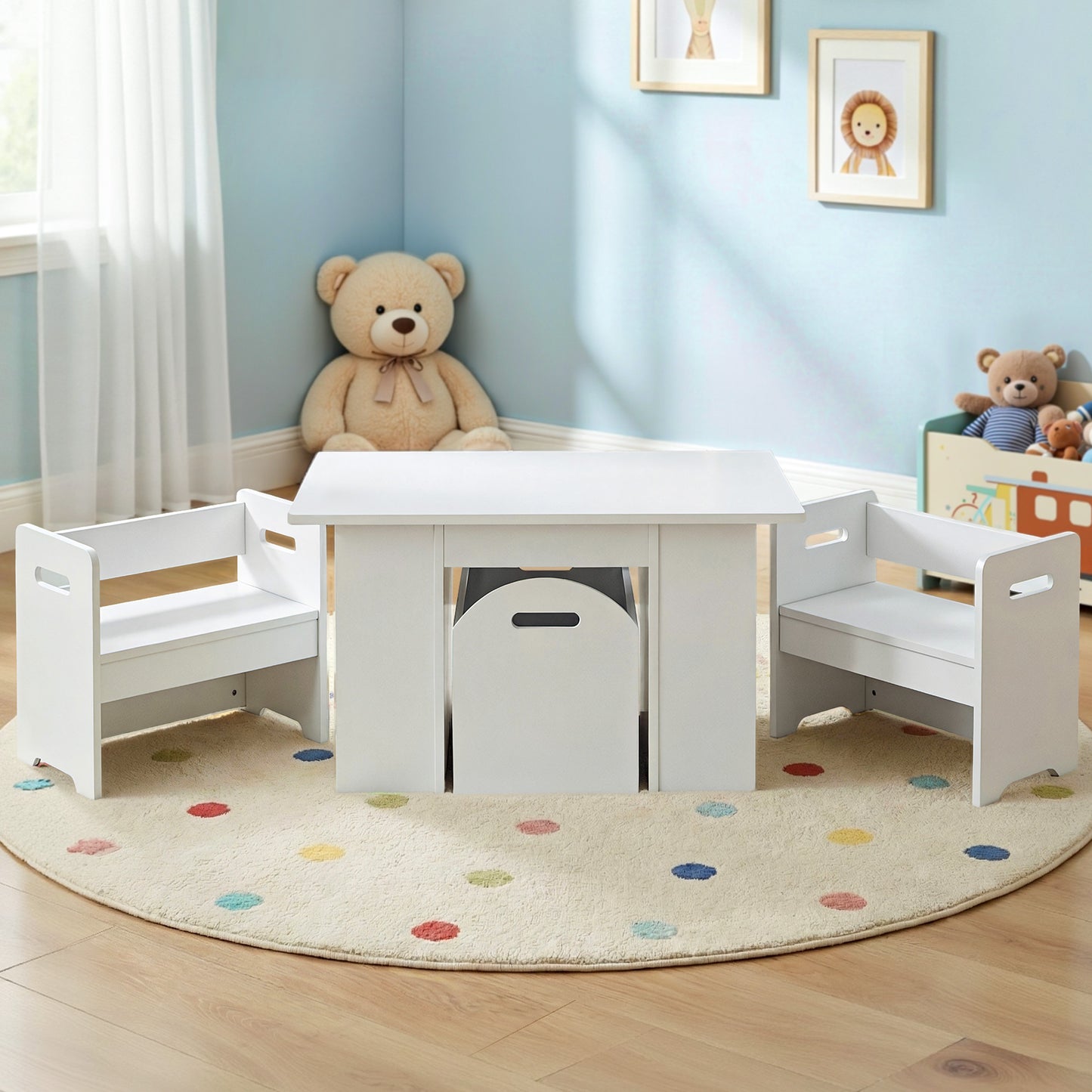 Keezi 3PCS Kids Table and Chairs Set Storage Toys Play Activity Desk - Factory Direct Shop