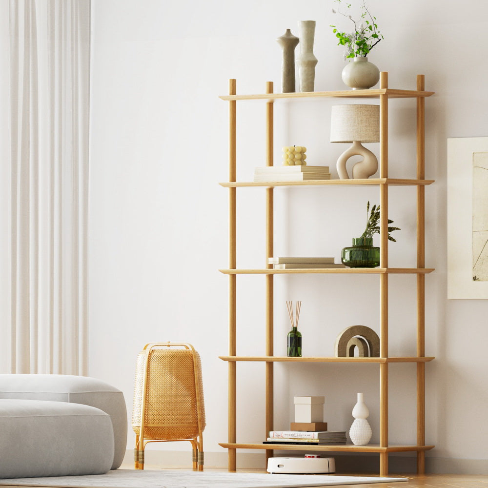 Artiss Bookshelf 5 Tiers Bookcase Display Shelves Wooden Storage Stand Rack Pine