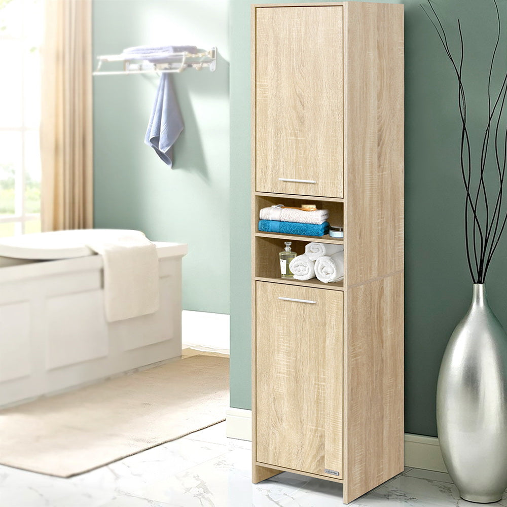 Artiss 185cm Bathroom Cabinet Tallboy Laundry Cupboard Oak