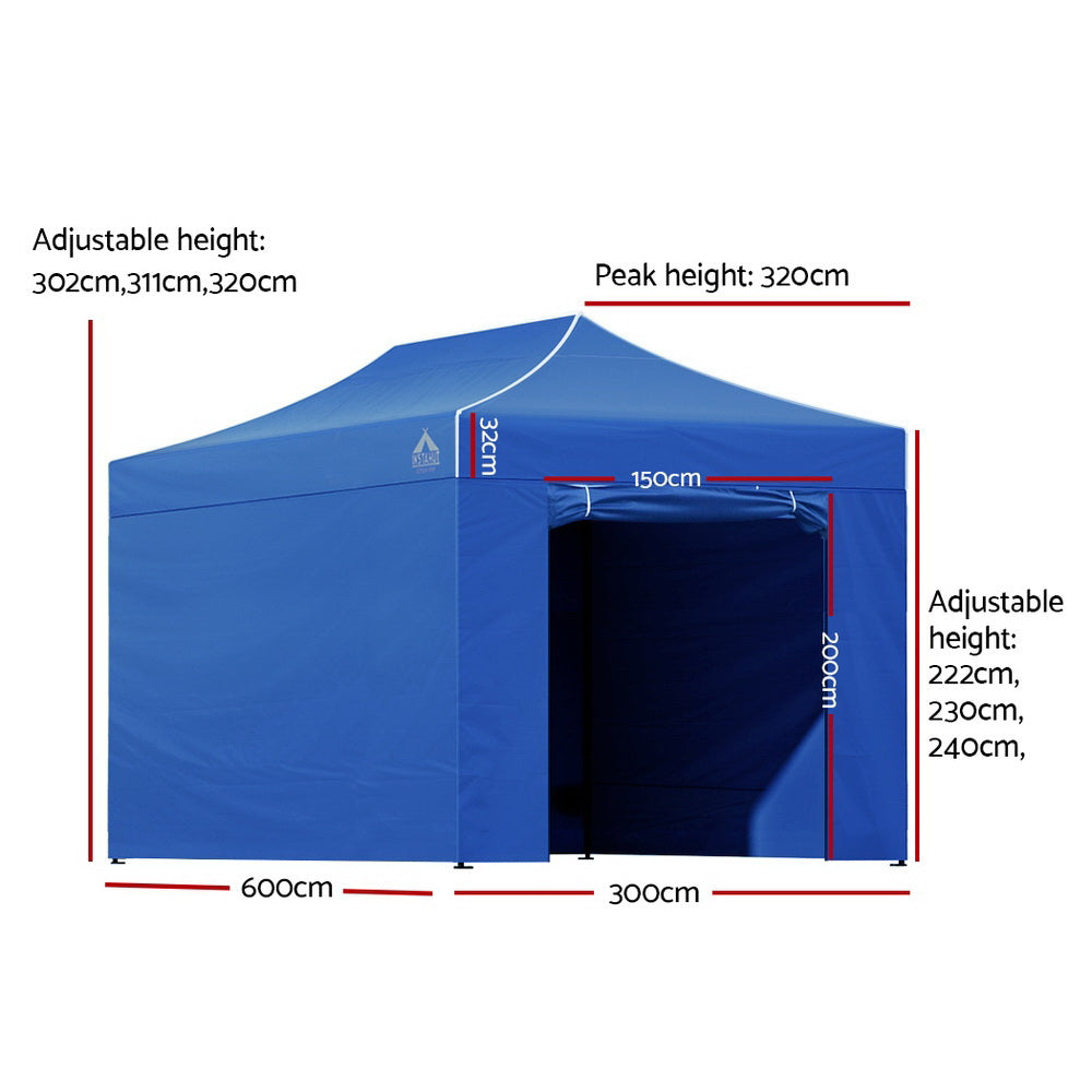 Gazebo Pop Up Marquee 3x6m Folding-Blue-Instahut