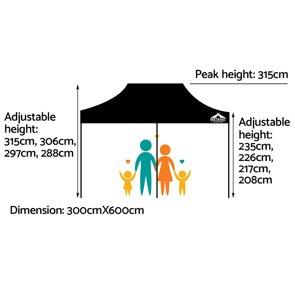 Gazebo Pop Up Marquee 3x6m-Black
