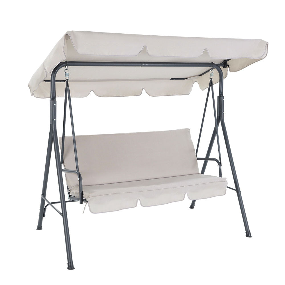 Gardeon Outdoor Swing Chair Garden Chair Bench Furniture Canopy 3 Seater Beige