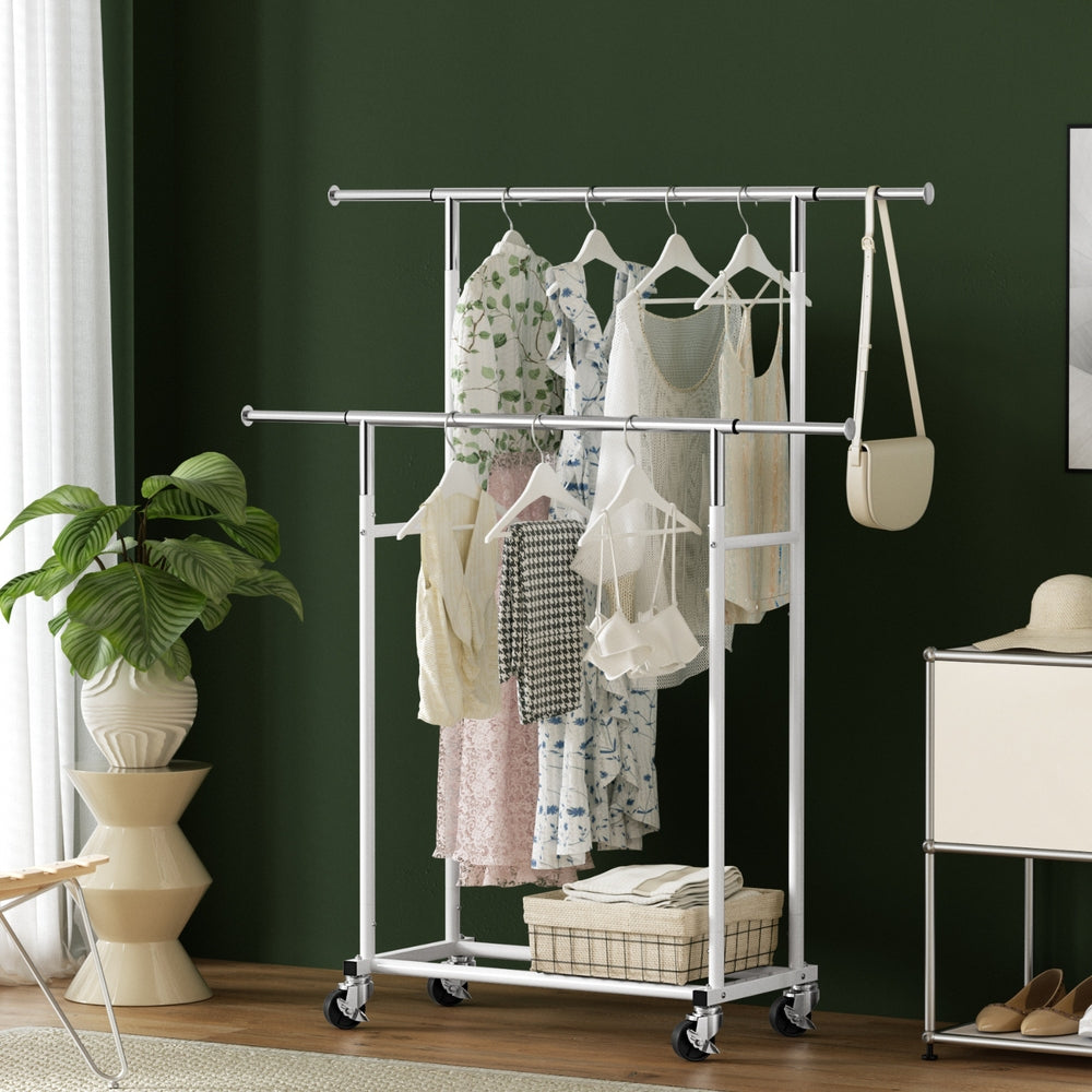Artiss Clothes Rack Double Rod Airer Rail Coat Stand Adjustable Hanger