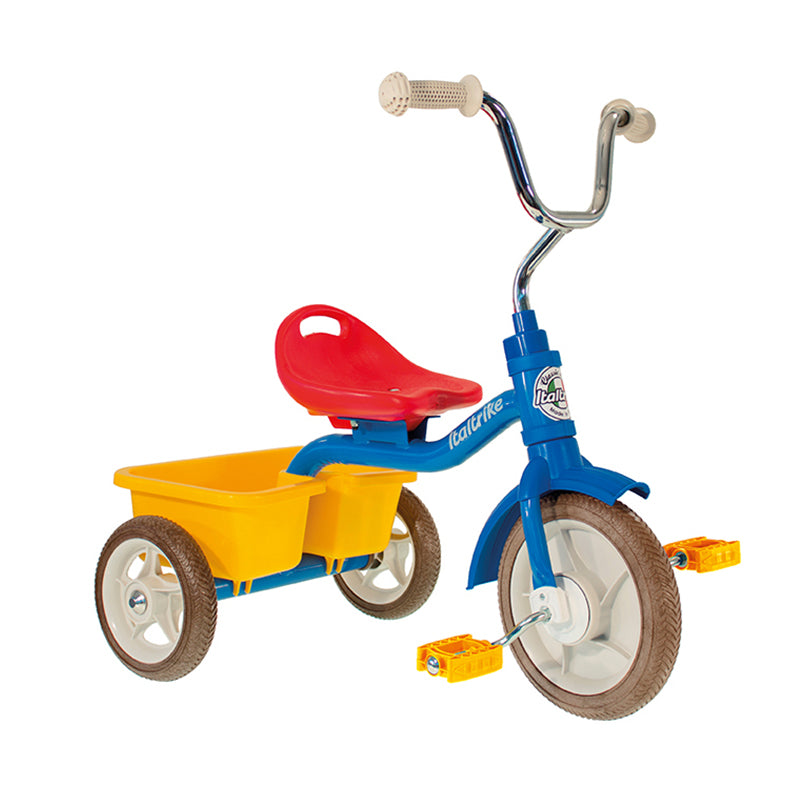 Italtrike 10" Transporter Trike - Colorama (Blue, Red, Yellow)
The Italtrike Transporter is a premier tricycle that promotes pedal skills in children. With its timeless design, it aids in the development of leg and arm coordination, as well as steering abilities. The seat is ergonomically crafted to offer three positions for superior comfort and can be set 33cm from the ground. 