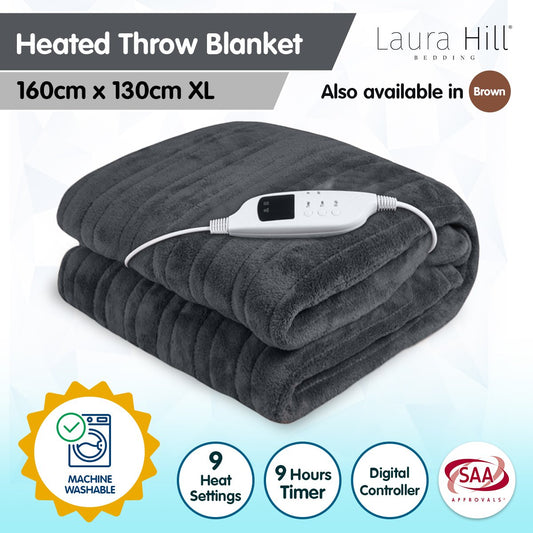 Laura Hill Heated Electric Blanket Throw Rug Coral Warm Fleece Grey
Experience a comfortable and cozy night's sleep during winter with the Laura Hill Heated Electric Blanket Throw Rug Coral Warm Fleece Grey. Made with a soft fleece finish, this blanket features detachable multi-temperature controls for customized warmth with 9 temperature settings. The quick-set timer button and easy access off switch allow for convenient use. 