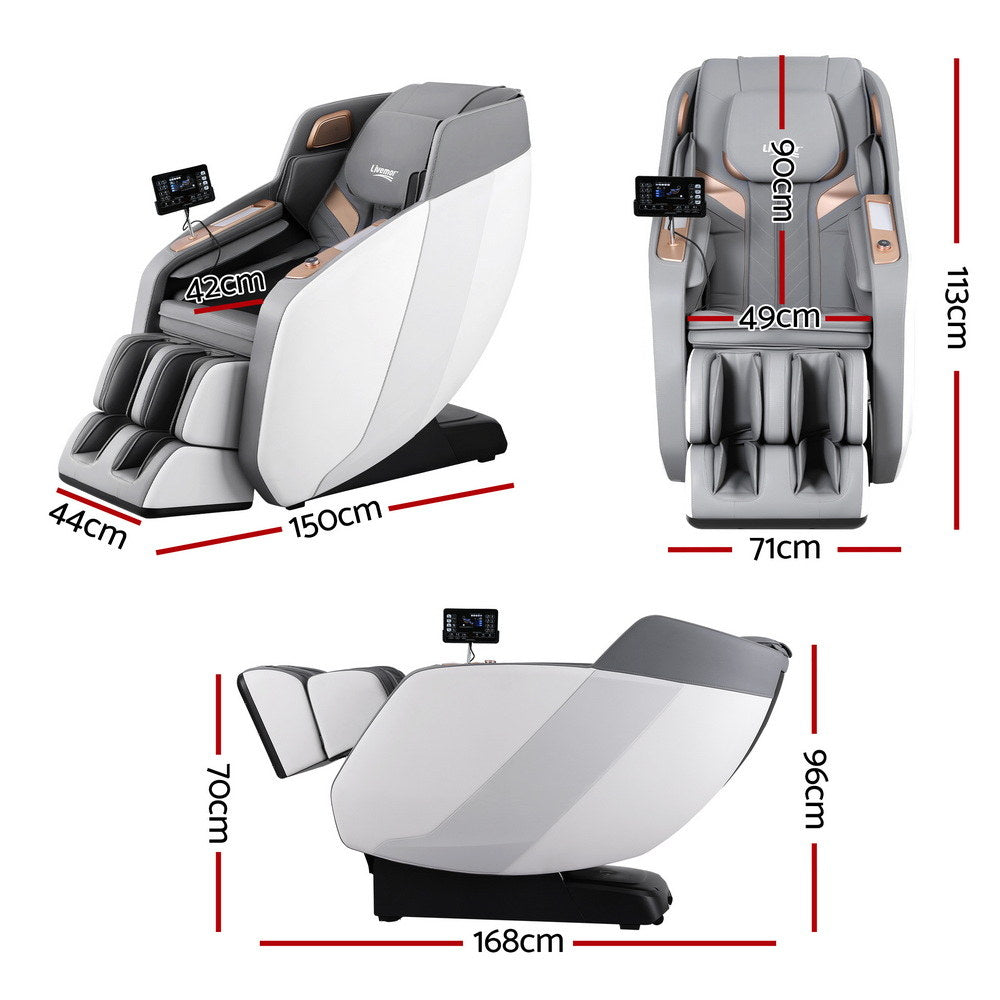 Massage chair with dimensions labeled on a white background