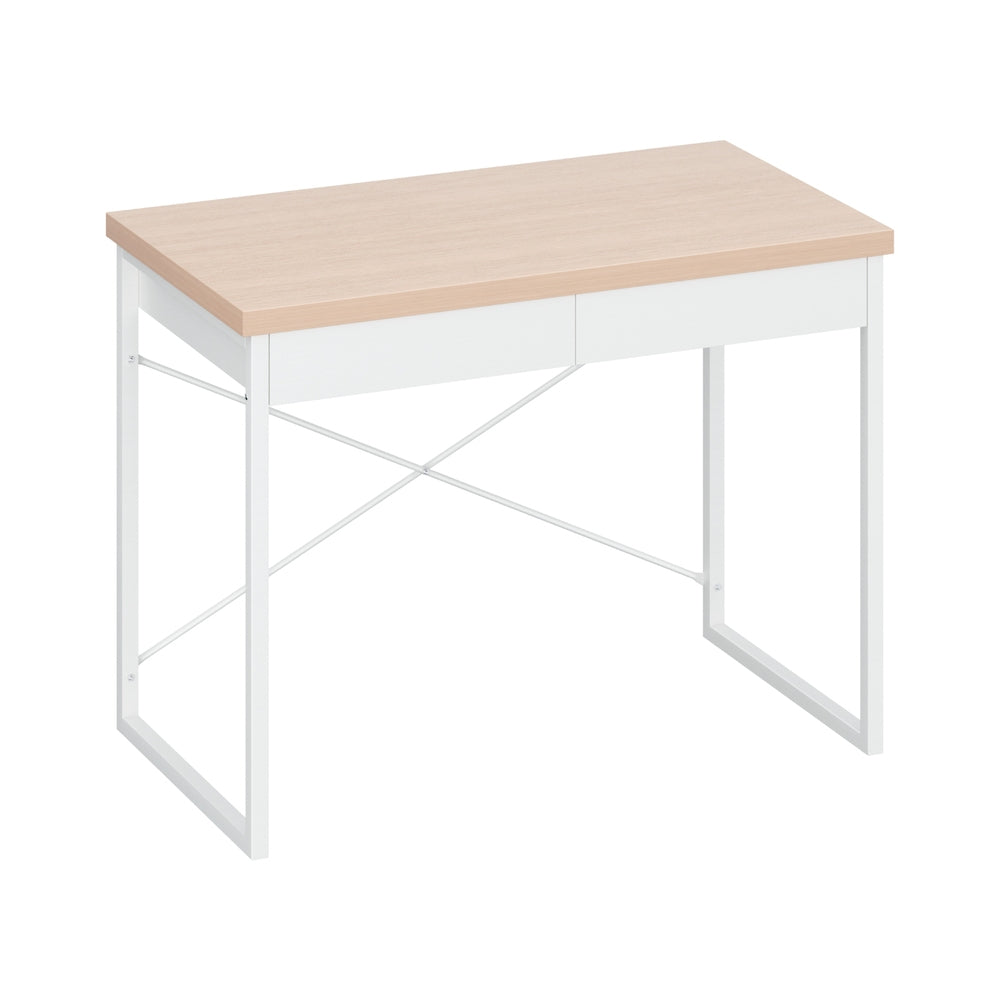Artiss Metal Desk with Drawer - White with Wooden Top
