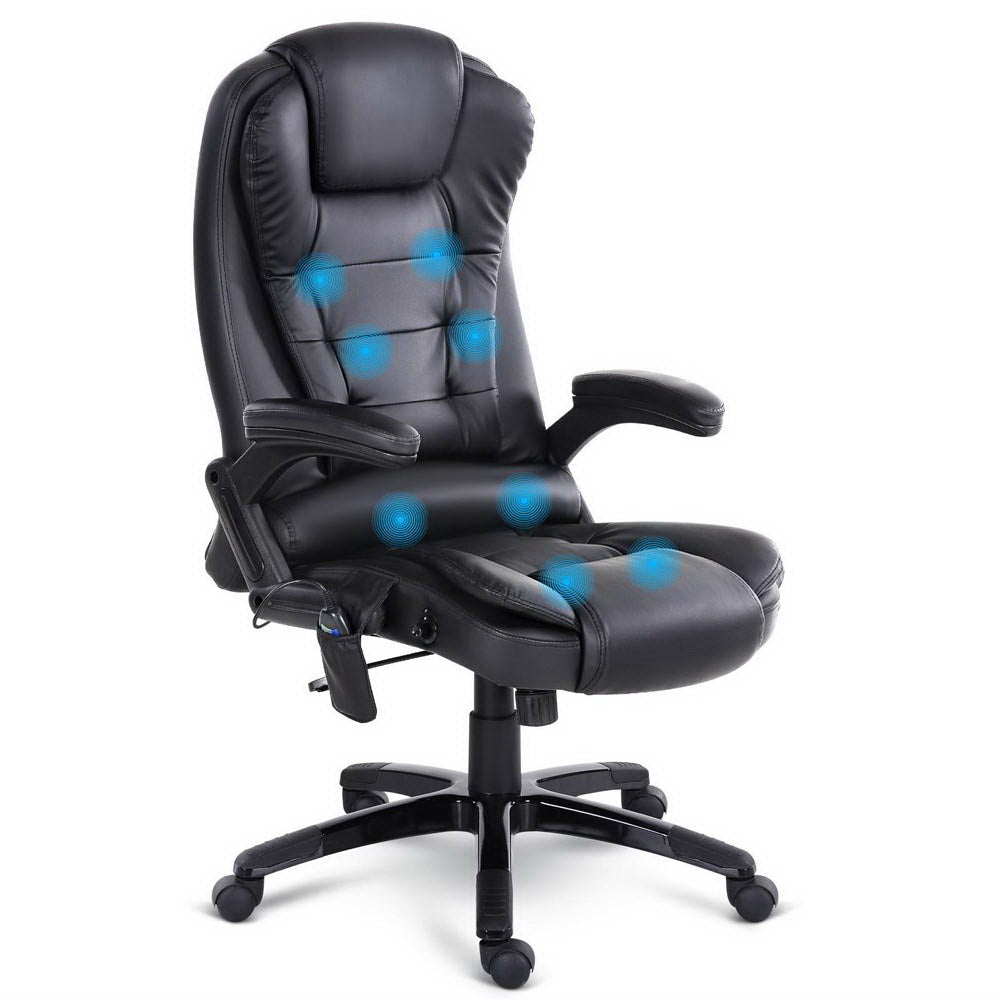 Office Chair 8 Point PU Leather Reclining Massage Chair - Black