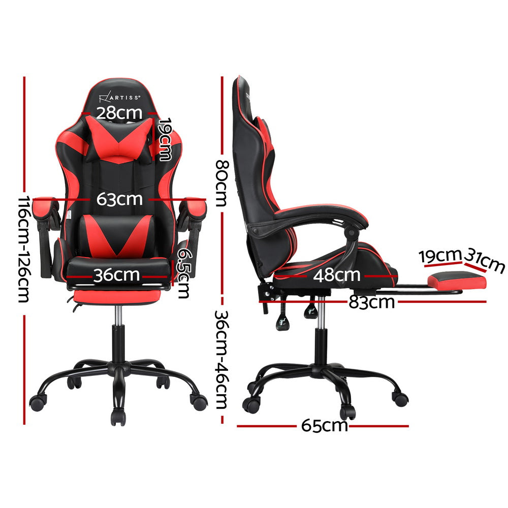 Artiss Gaming Chair with 2 Point Massage Footrest-Red