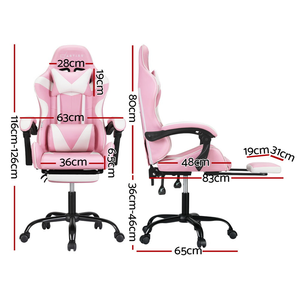 Artiss Gaming Chair 2 Point Massage Footrest - Pink