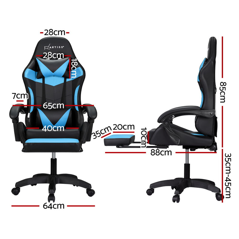 Artiss Gaming Chair 6 Point Massage with 7 LED Footrest - Cyan Blue