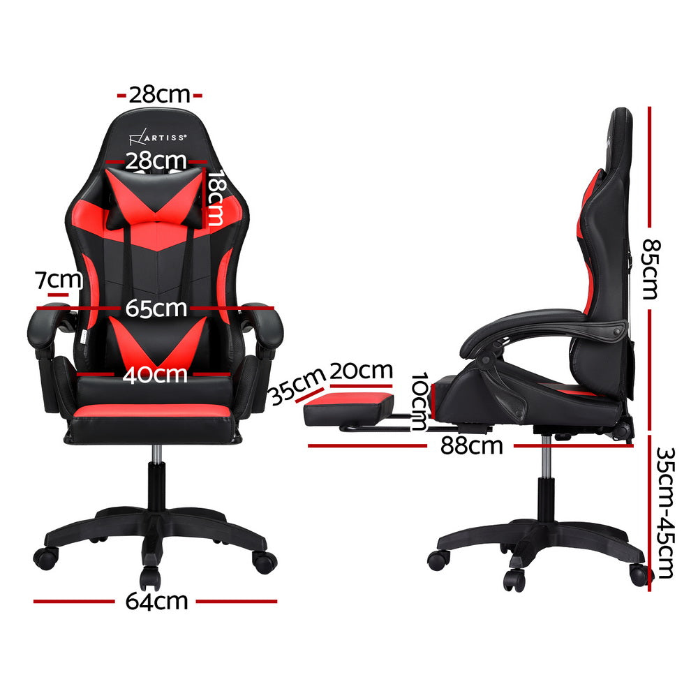 Artiss Gaming Chair-7 LED With 6 Point Massage Footrest-Red