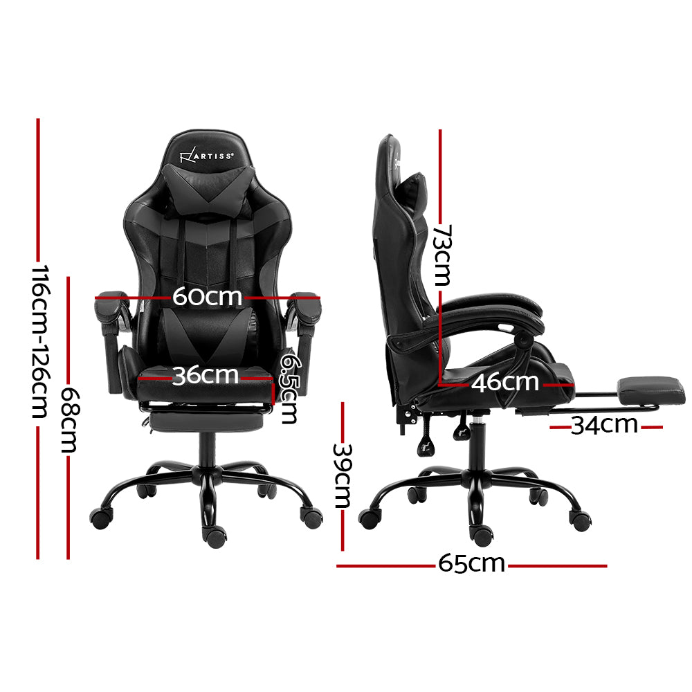 Artiss Gaming Chair Executive Leather-Footrest Grey