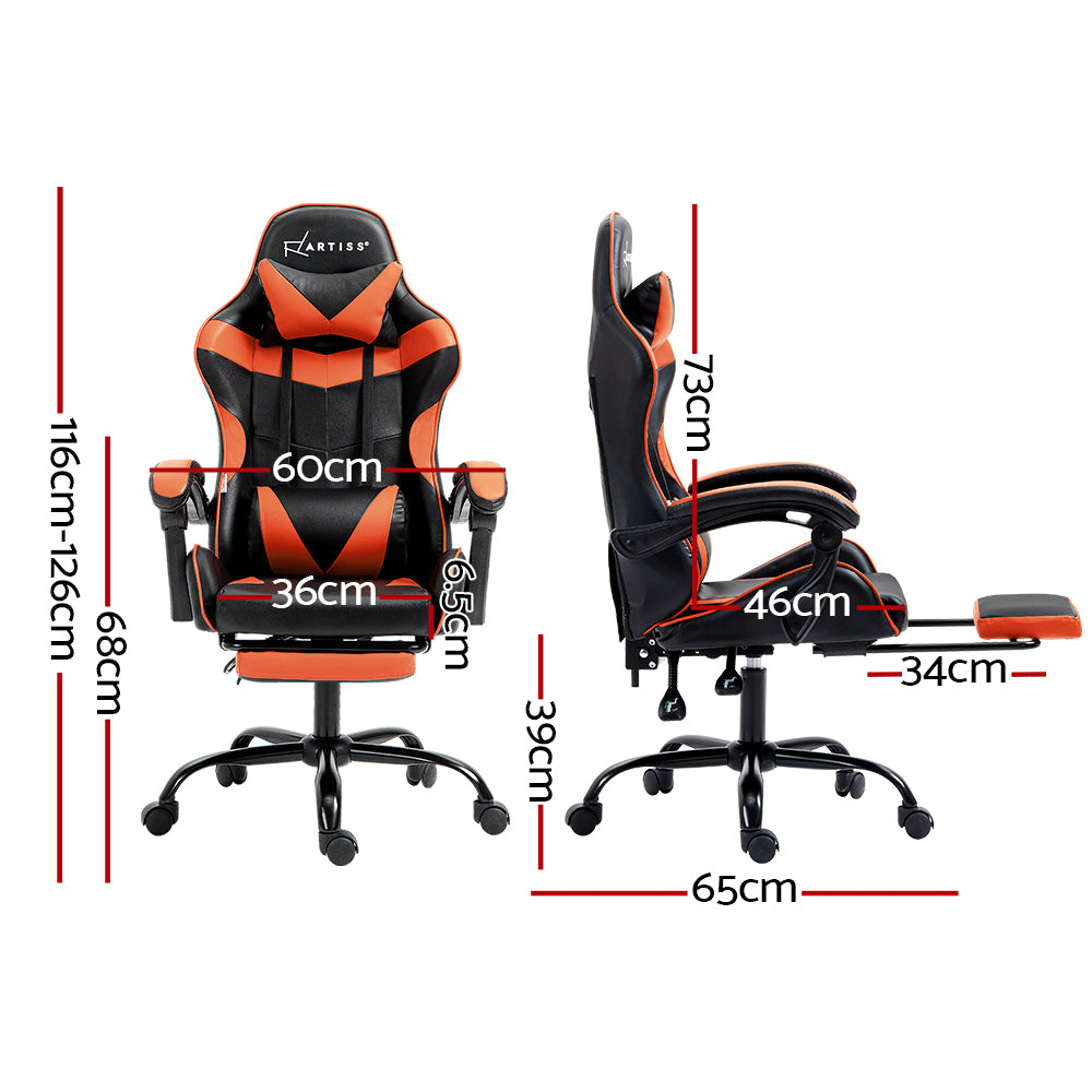 Artiss Gaming Chair Executive Leather Footrest-Orange