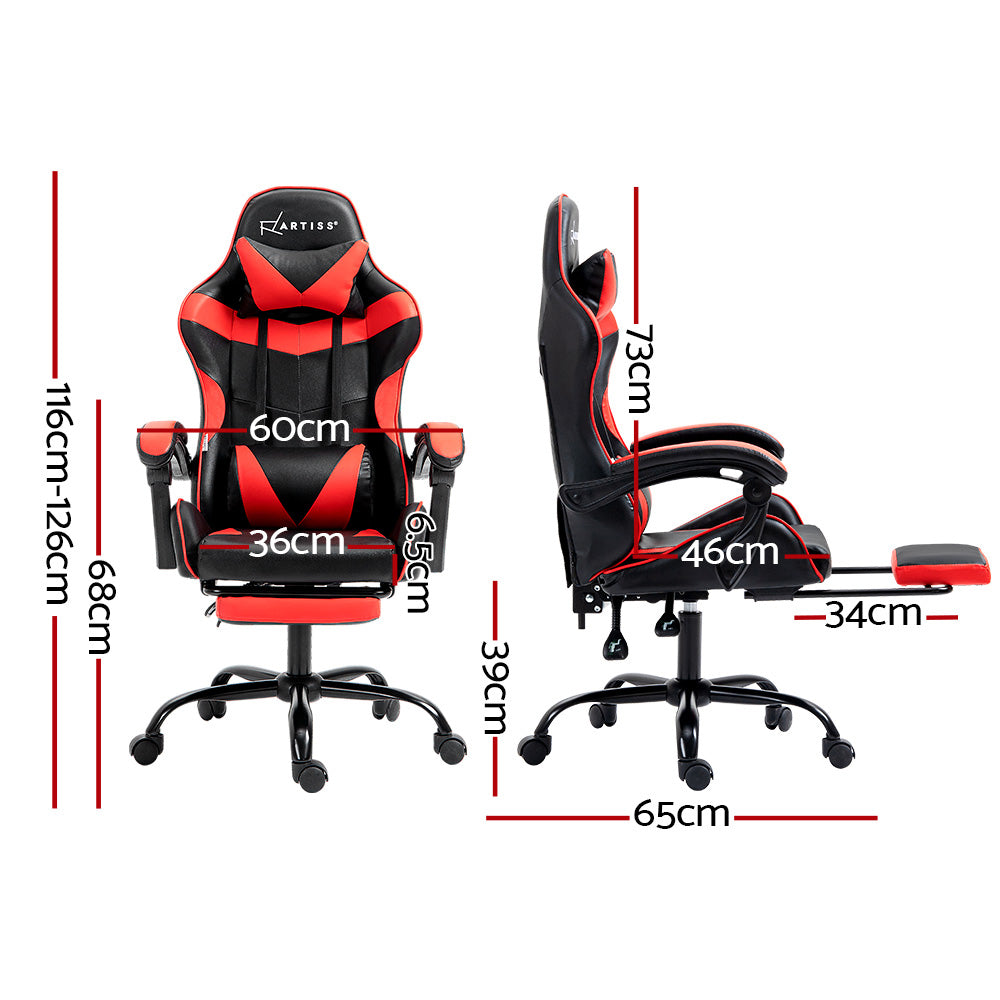Artiss Gaming Chair Recliner-Footrest Red
