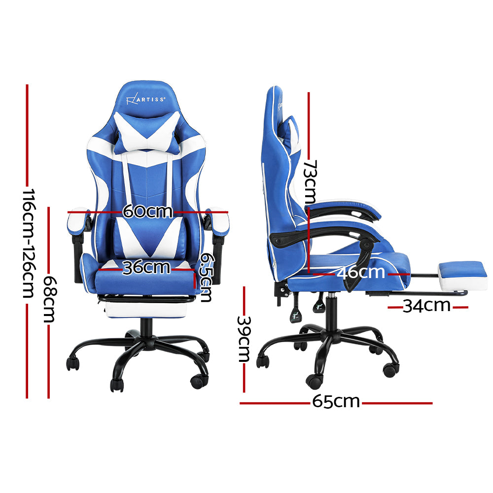 Artiss Gaming Chair-Footrest Blue White