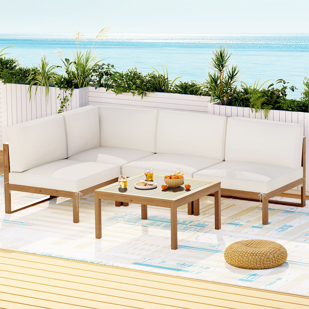 Gardeon 4-Seater Outdoor Sofa Set Wooden Lounge Setting 5PCS