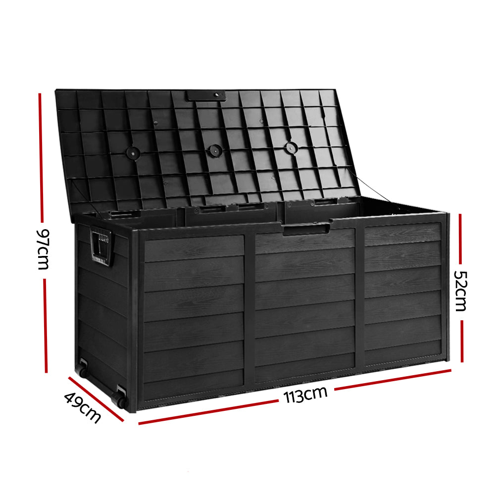 290L Outdoor Storage Box Lockable Weatherproof Garden Deck Toy Shed ALL BLACK