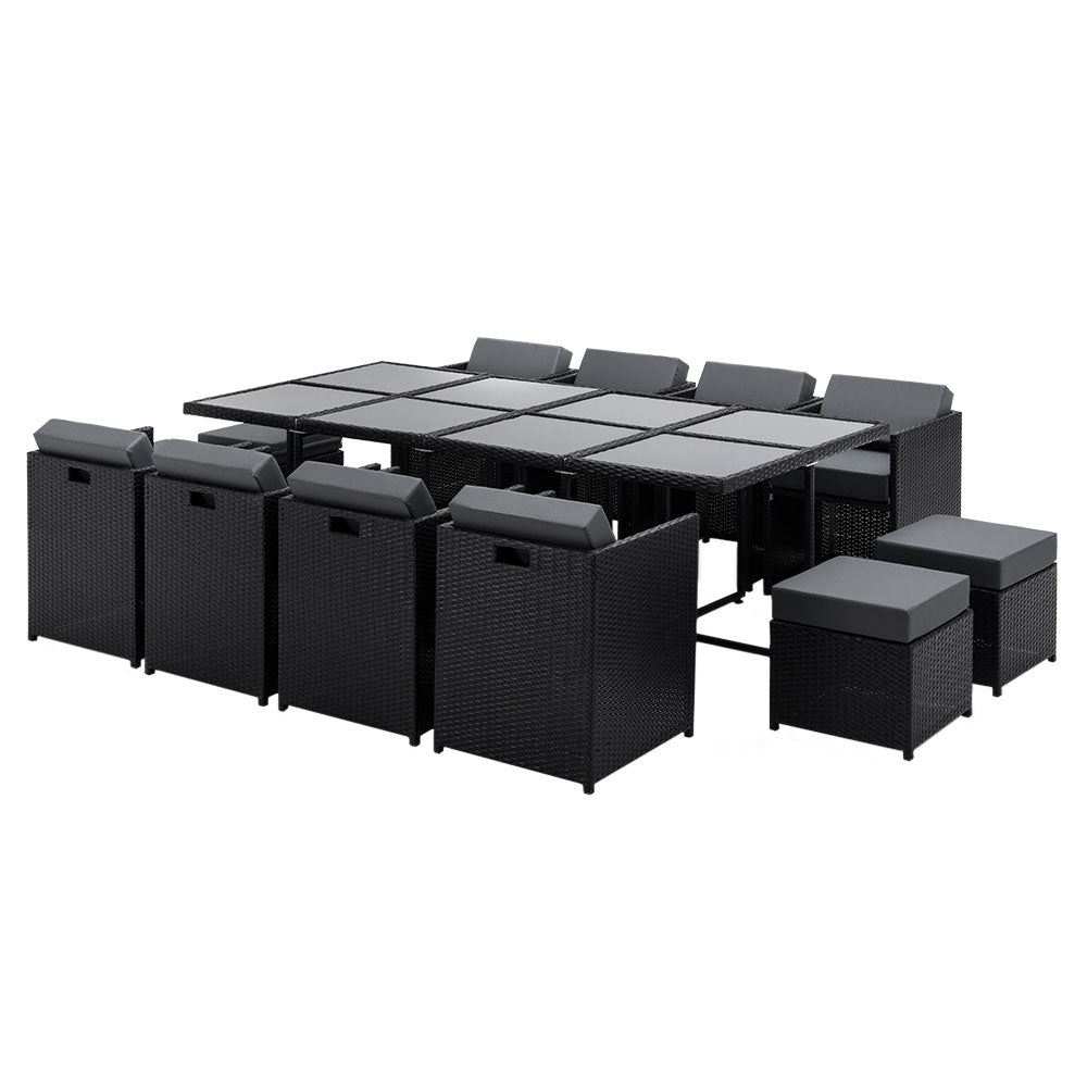 Gardeon Outdoor Dining Set 13 Piece Wicker Table Chairs Setting Black with 3 x Cushion Covers
Discover the ultimate outdoor dining experience with our exquisite yet budget-friendly Hayman 13-piece Dining Set. Every piece is crafted with the utmost comfort in mind and features high-density foam seat cushions for optimal support. The sturdy frame is constructed with heavy-duty powder-coated aluminium and wrapped in UV-resistant PE wicker to withstand any weather conditions. Rest assured, these pieces are bui