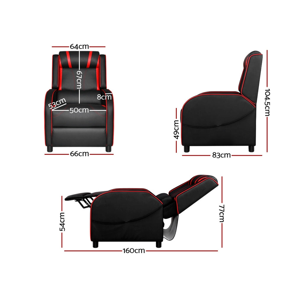 Artiss Recliner Chair Gaming Chair Leather -Black Serik