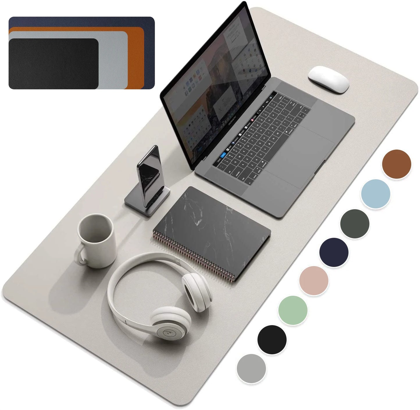 Large PU Leather Desk Mat Waterproof & Stylish-Dark Blue 100x50cm