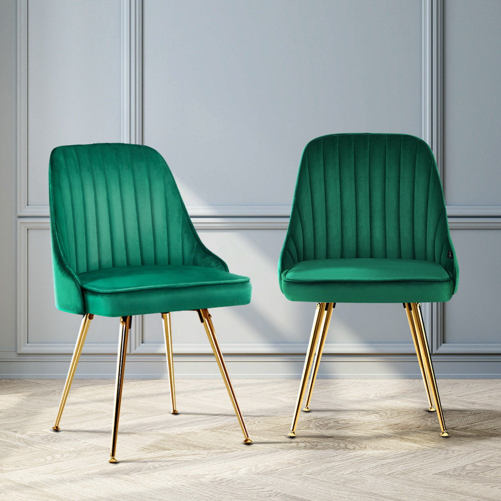 Artiss Dining Chairs Velvet Green Set of 2 Nappa