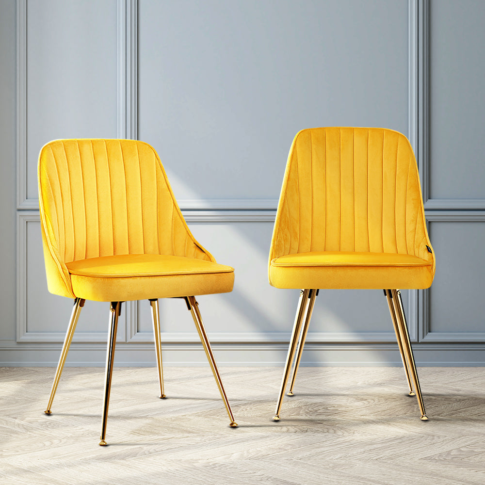 Artiss Dining Chairs Velvet Yellow Set of 2 Nappa
