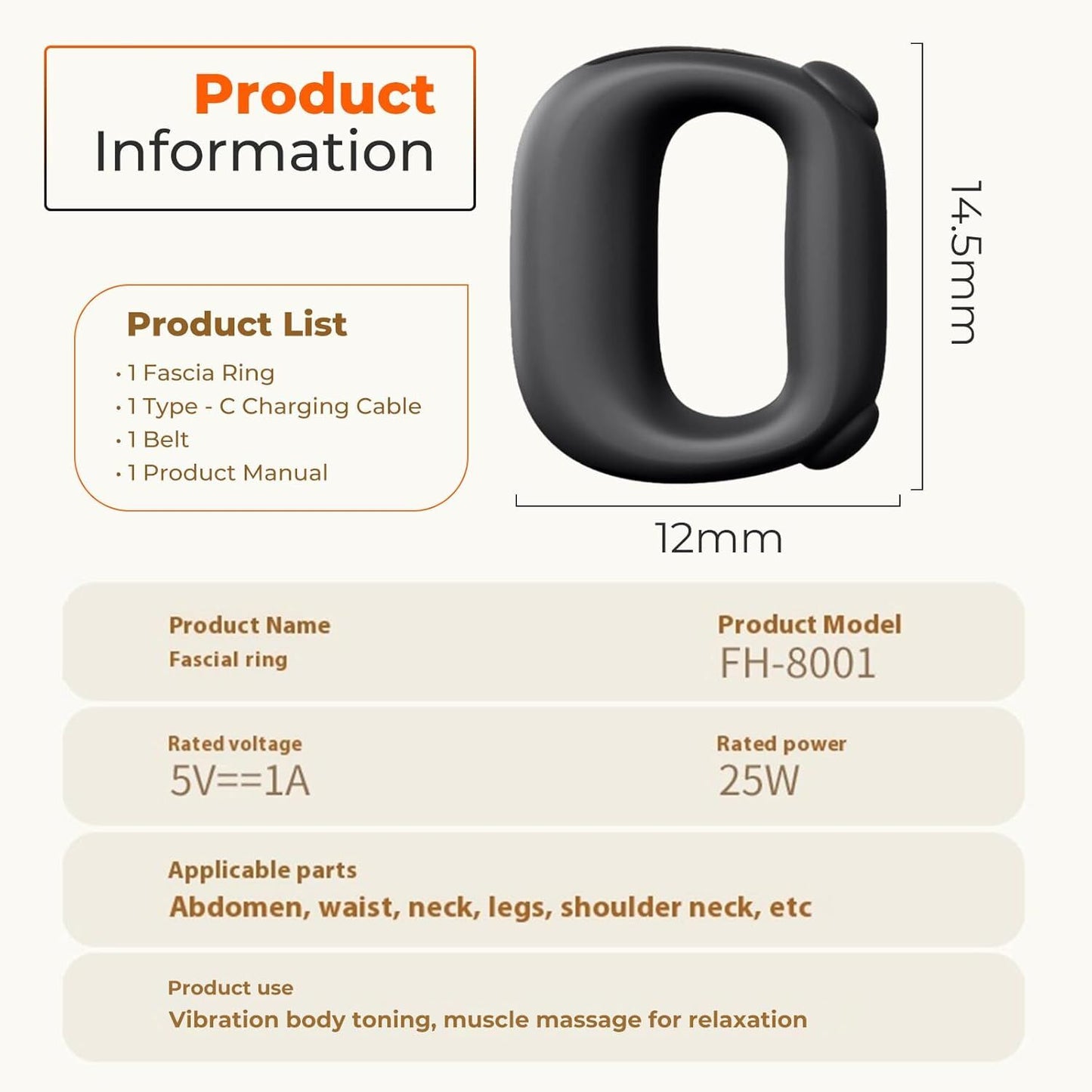 Portable Heated Fascia Ring Massager with 5 - Speed Vibration & USB - C Charging – Deep Tissue Muscle Relief for Neck, Back, and Shoulders (Black) | Other Colors Available In - Store - Factory Direct Shop