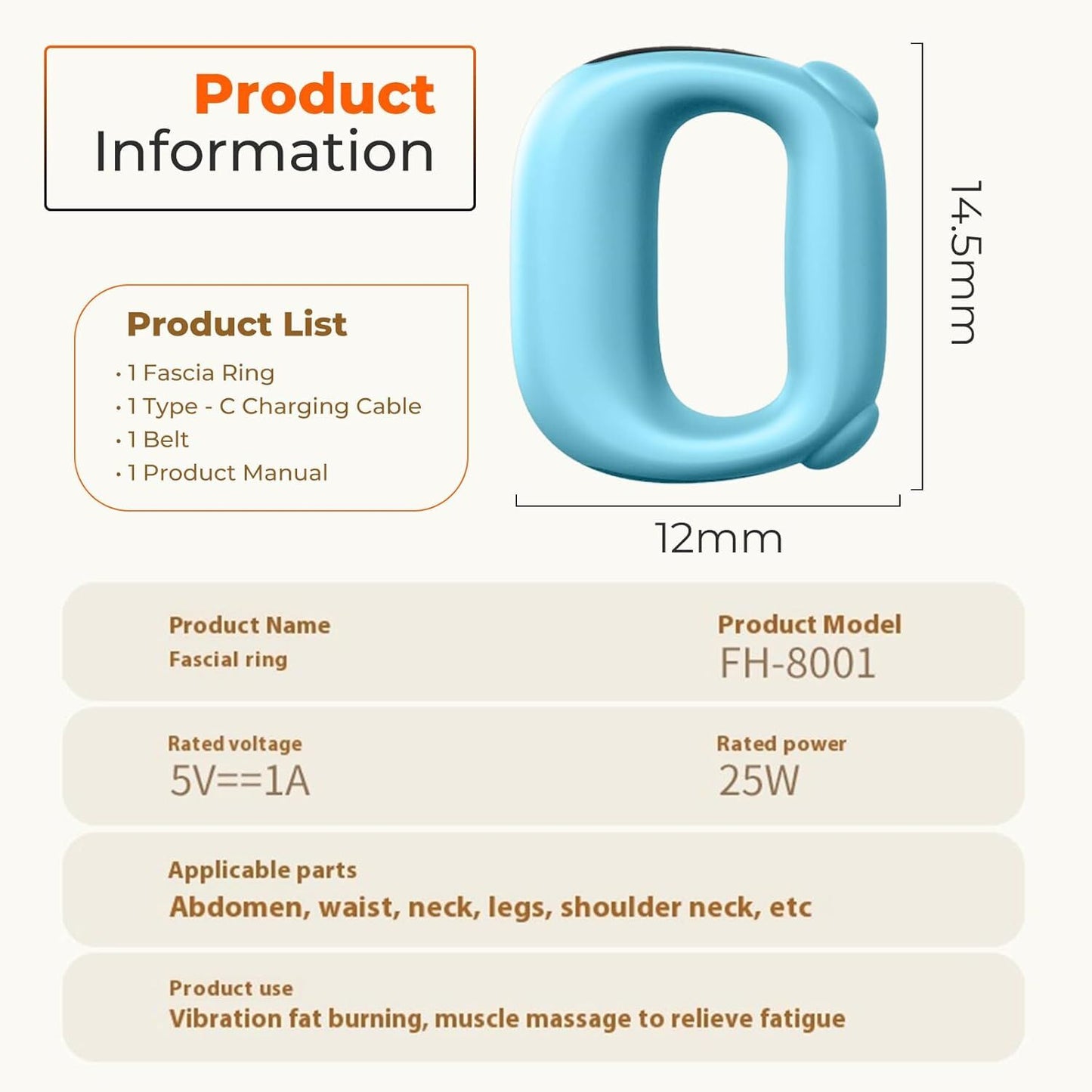 Portable Heated Fascia Ring Massager with 5 - Speed Vibration & USB - C Charging – Deep Tissue Muscle Relief for Neck, Back, and Shoulders (Blue) | Other Colors Available In - Store - Factory Direct Shop