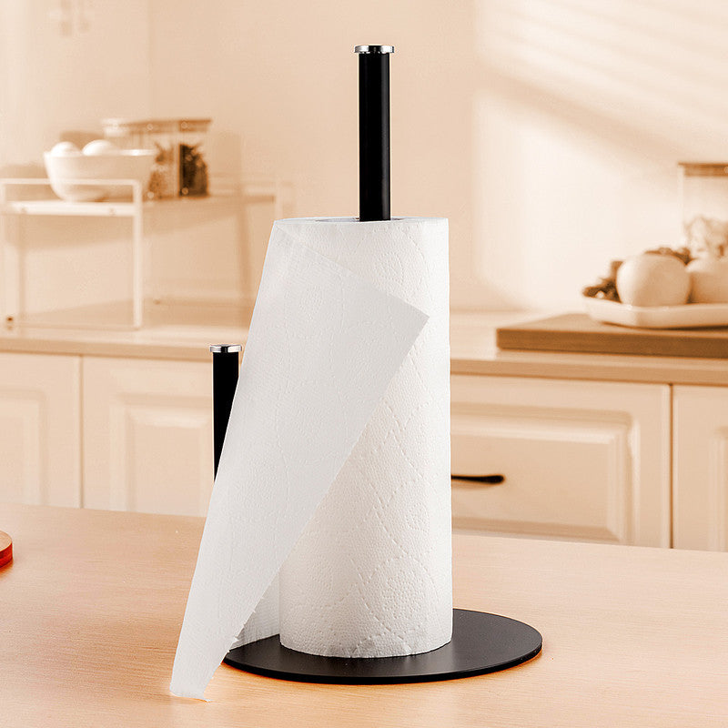 Iron Double Pole Paper Towel Holder for Kitchen Countertop Cling Film Storage Rack - Black - Factory Direct Shop