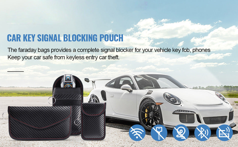 Faraday Pouch for car Keys,2 Pack Faraday Bag Car Key Signal Blocking Pouch , Keyless Entry Car Keys Case | RFID Blocker Bag for Car Security ,Anti-Theft Remote Entry Keyless Protect-Black
