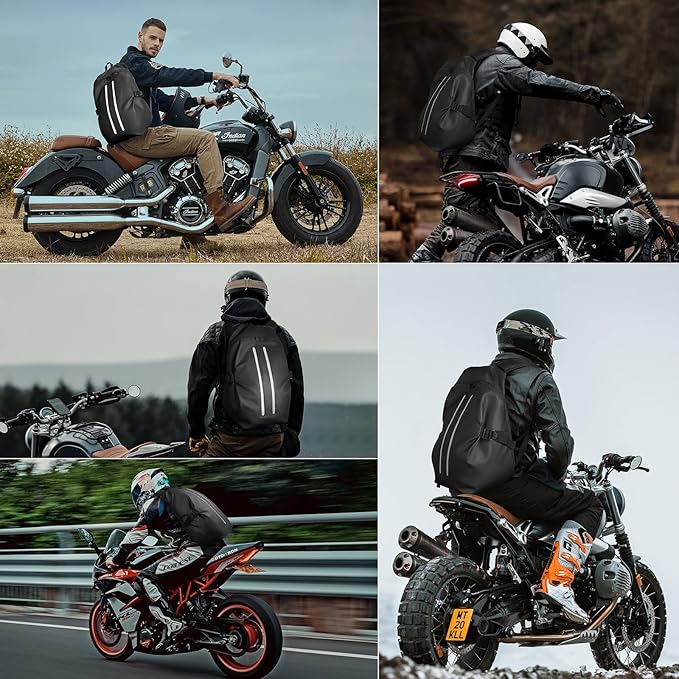 Motorcycle Backpack for Men, Waterproof Helmet Backpack with Reflective, Motorcycle Bag Helmet Bag - Black - Factory Direct Shop