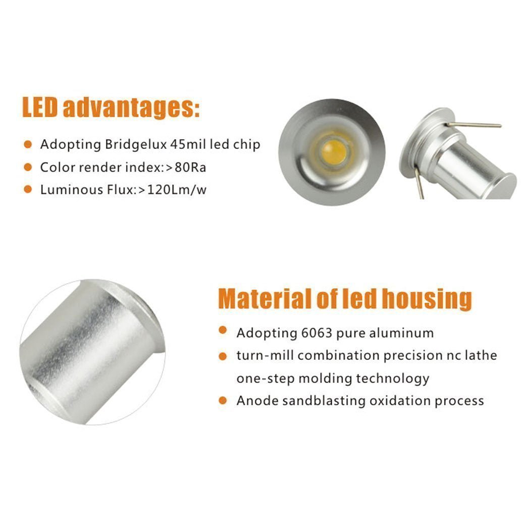 12V Under Cabinet LED Lights 9 Packs of Recessed Mini Downlights with Hardwired Cable and Connectors for Indoor Cupboard Bookshelf Stair Lighting (Cool White) - Factory Direct Shop