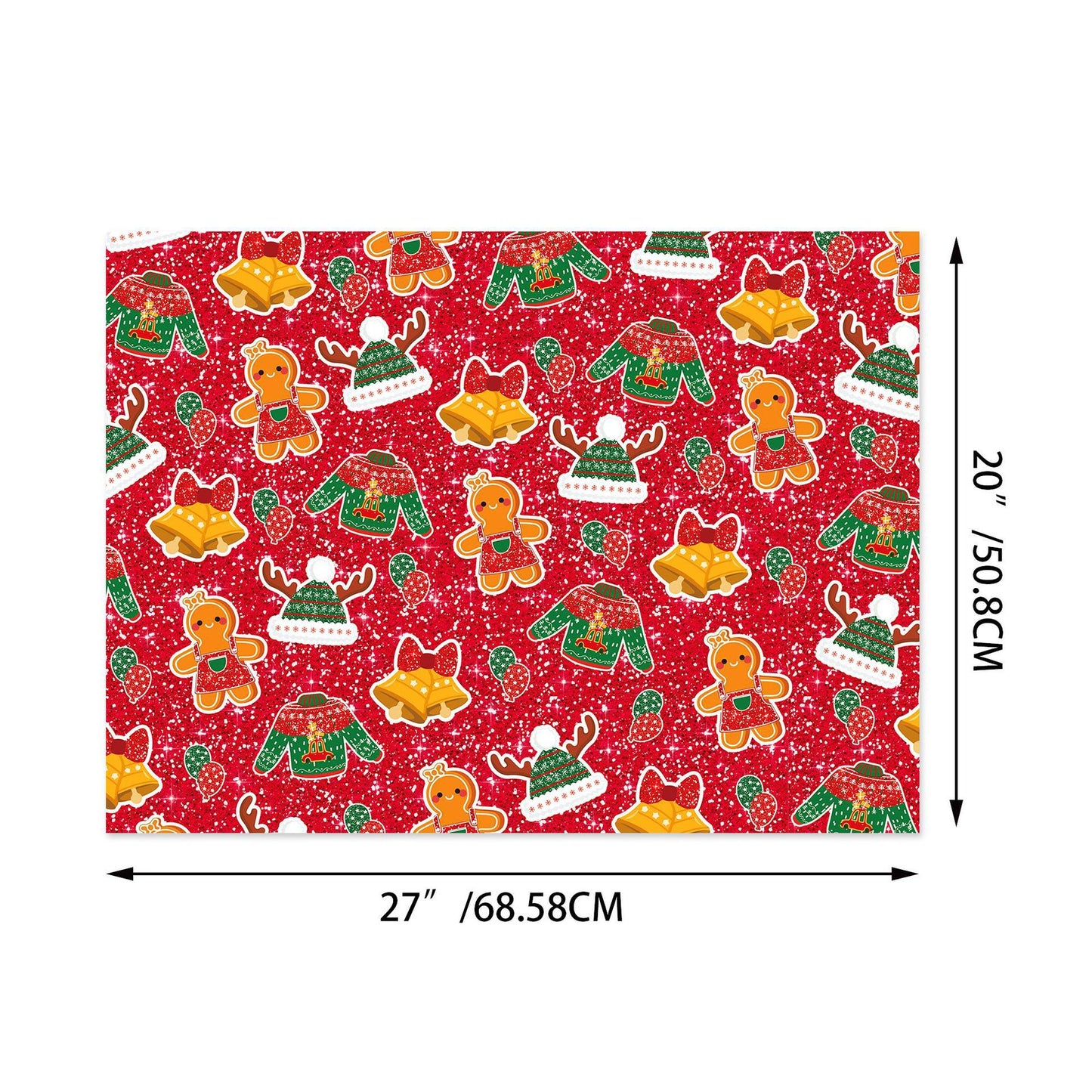 Gift Wrapping Paper Style WZ025 - Red & Green Reindeer & Gingerbread Man Design (12-Sheet Set)