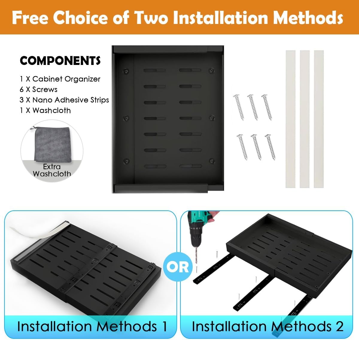 CARLA HOME Pack Pull Out Cabinet Organizer Expandable for Cabinets (Black)
