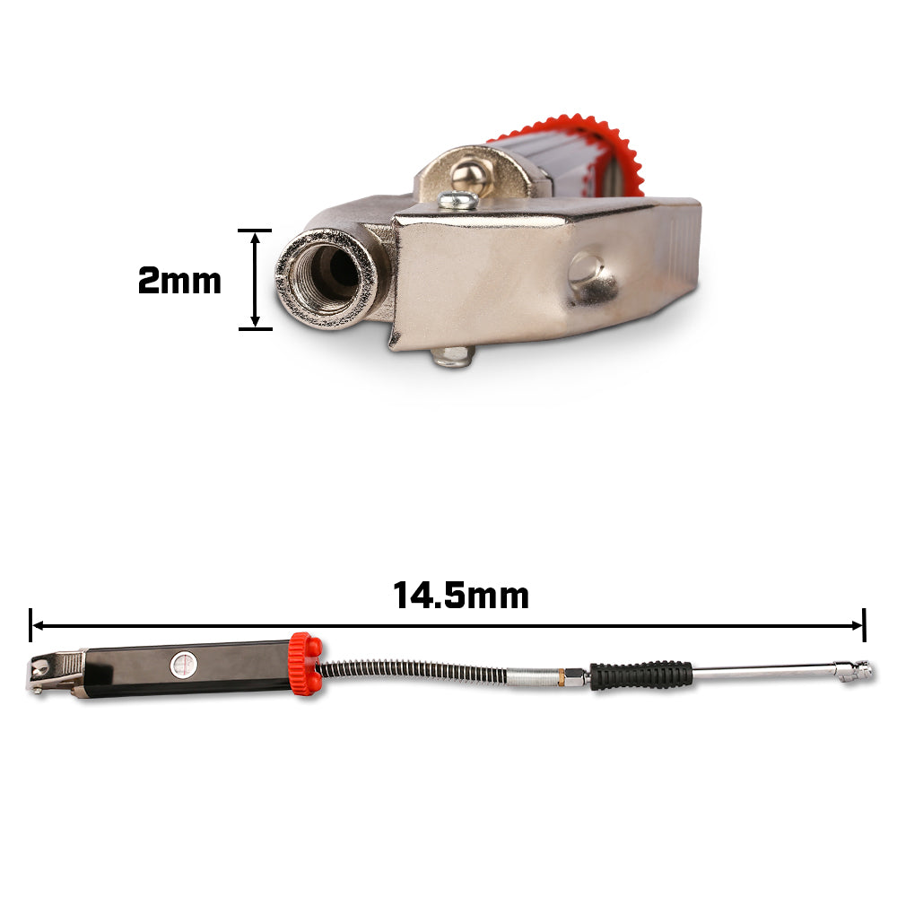 Metal brake lever with measurements on a white background