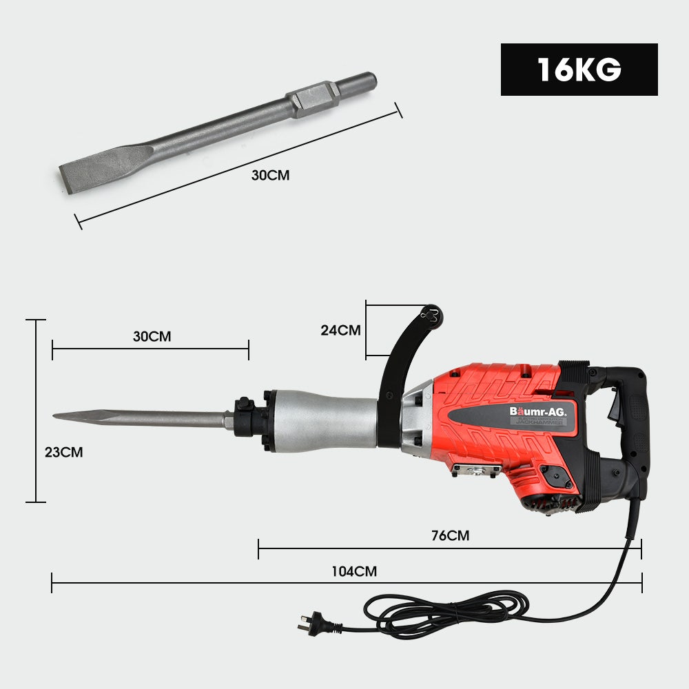 Baumr-AG 2400W Pro-Grade Electric Demolition Jackhammer, with 3 Bonus Chisels, Carry Case