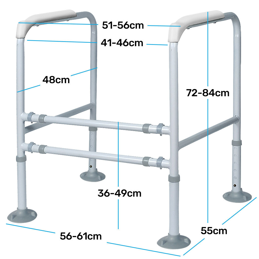 Equipmed Over Toilet Support Frame Safety Grab Aid Rail, 125kg Capacity, Adjustable Height and Width