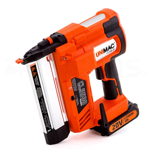 Orange and black UNIMAC nail gun on a white background